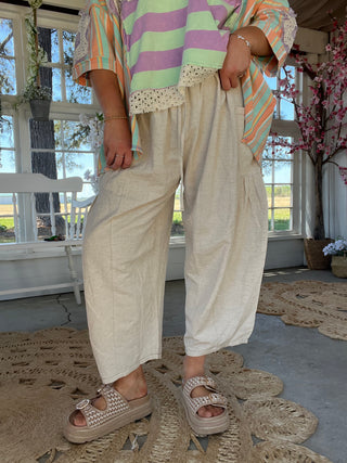 The Jamie Linen Joggers - OATMEAL
