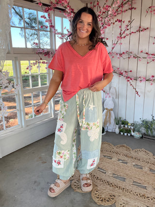 The Palm Springs Floral Patch Pants - SAGE