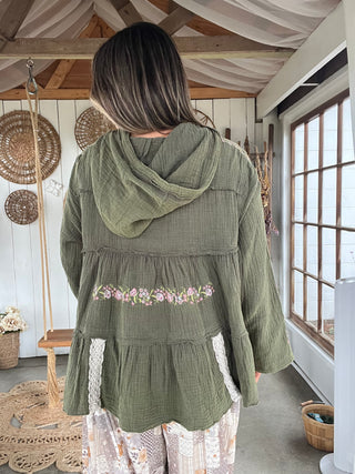 The Floral Escape Peplum Top - OLIVE