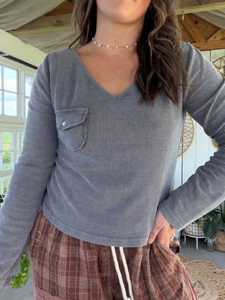 The Run Away Basic Long Sleeve Waffle Top (ALL COLORS)