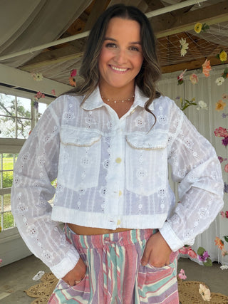 Eyelet Skies Top - WHITE