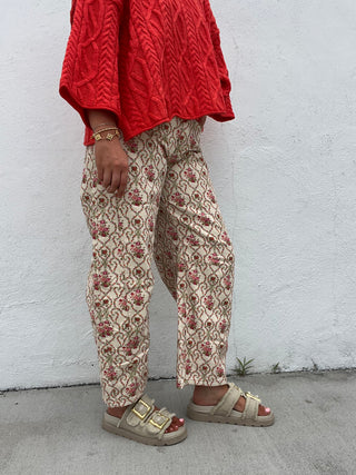 Jacquard Floral Printed Barrel Jeans