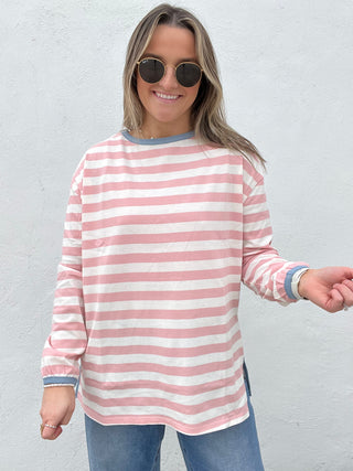 Classic Striped Oversized Top - PINK/BLUE
