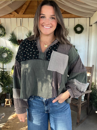 The Boho Dream Patch Top - OLIVE