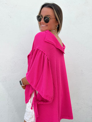 Ribbed Nautical Henley - PINK