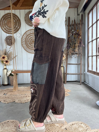 Fall Fields Embroidered Pants - CHARCOAL