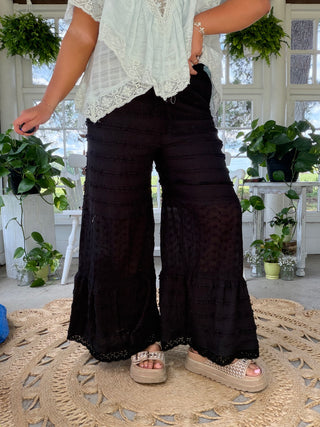 Eyelet Twirl Pants - BLACK