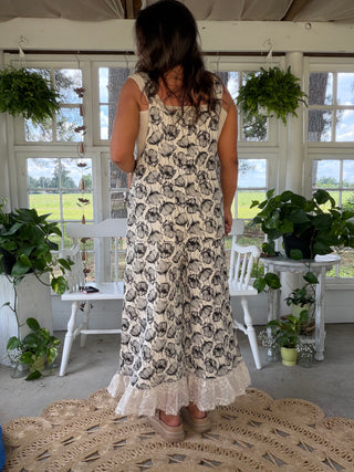 The Picnic Patch Overalls - BLACK AND WHITE FLORAL