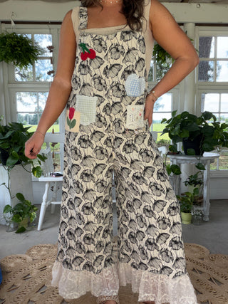 The Picnic Patch Overalls - BLACK AND WHITE FLORAL