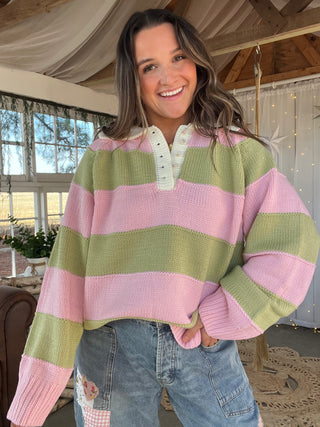 Cloud Nine Striped Sweater - PINK/GREEN