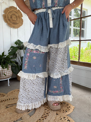 The Azalea Garden Embroidered Pants - DENIM