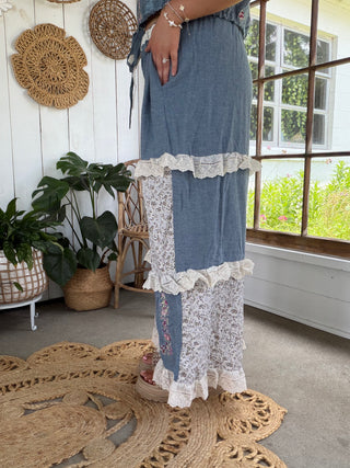 The Azalea Garden Embroidered Pants - DENIM