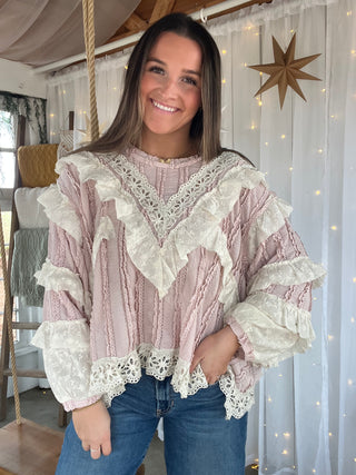 The Eyelet Twirl Top - PINK PREORDER 2/28