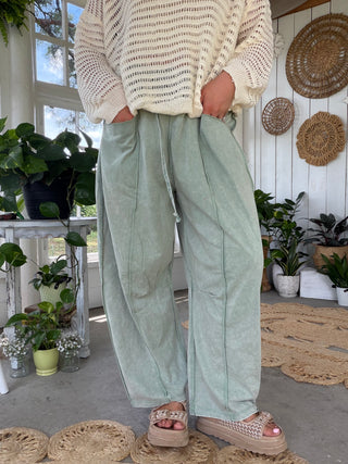 The Izzy Barrel Pants - SAGE