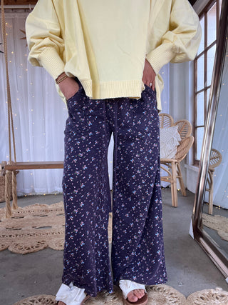 The Petal Party Wide Leg Pants - BLUEBERRY