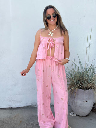 Castaway Crinkle Gauze Top And Jogger Pants Set