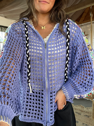 The Boat Day Knit Hoodie - PERIWINKLE