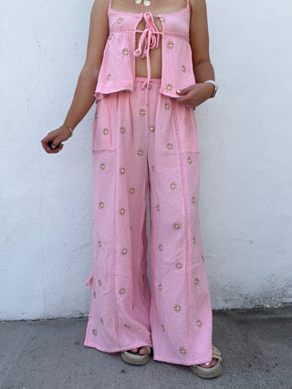 Castaway Crinkle Gauze Top And Jogger Pants Set