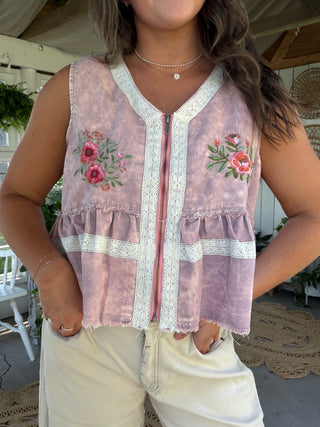 The Pink Marble Embroidered Vest