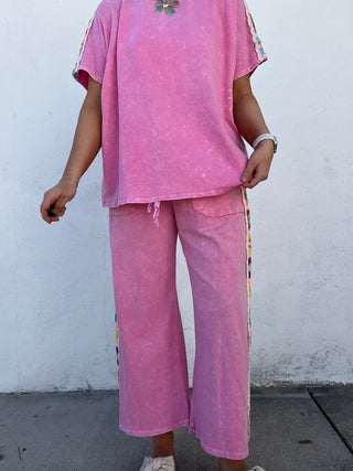 Granny Square Trim Pants - PINK