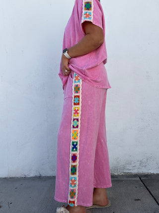Granny Square Trim Pants - PINK
