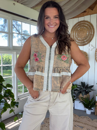 The Tan Marble Embroidered Vest