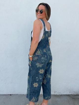 Solstice Floral Print Denim Jumpsuit Pants