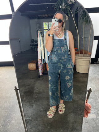 Solstice Floral Print Denim Jumpsuit Pants