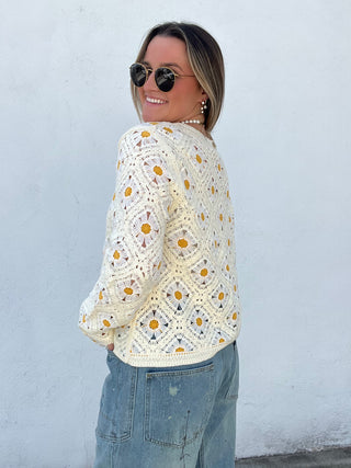 Daisy Crochet Button Down Cardigan