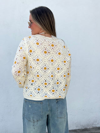 Daisy Crochet Button Down Cardigan