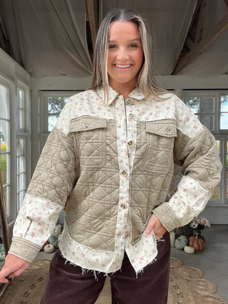 The Crisp Season Floral Shacket - OLIVE