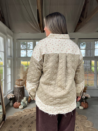 The Crisp Season Floral Shacket - OLIVE