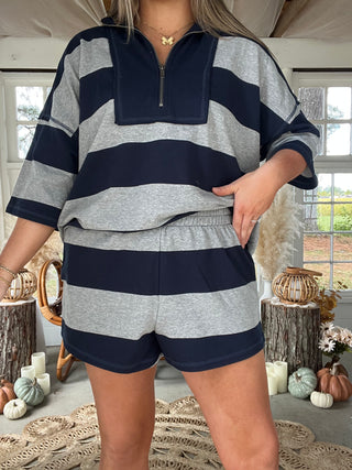 The Eden Striped Set - NAVY/GREY