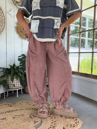 The Heidi Barrel Joggers - RED BEAN
