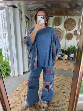 In the Groove Patchwork Poncho Top - BLUE