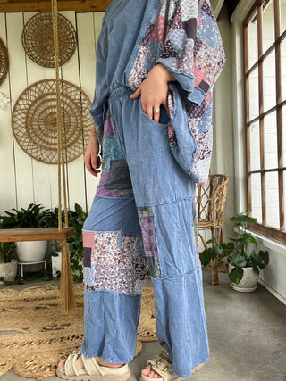In The Groove Patchwork Pants - BLUE