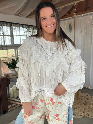 The Eyelet Twirl Top - CREAM PREORDER 2/28