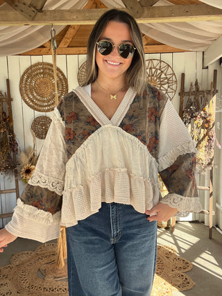 The Shadow Bloom Peplum Top - CREAM