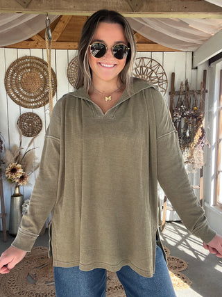 The Poppy Waffle Long Sleeve - OLIVE