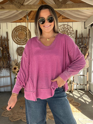 Up Late Waffle Knit Henley - ORCHID