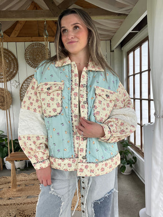 Meadow Mint Floral Quilted Jacket