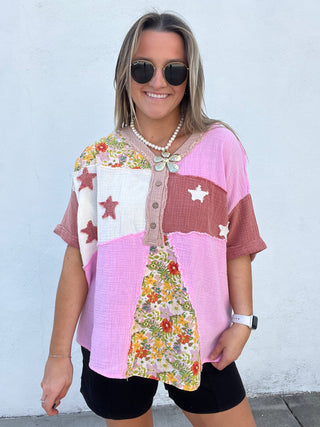 Starry Sky Patch Top - PINK