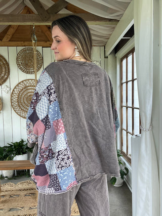 In the Groove Patchwork Poncho Top - CHARCOAL