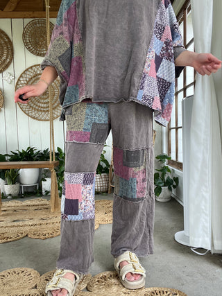 In The Groove Patchwork Pants - CHARCOAL