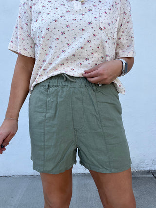 Risen Linen Shorts - OLIVE