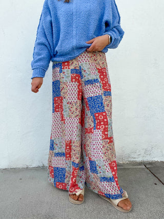 The Coline Printed Pants - RED/BLUE