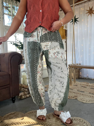 The Whimsy Floral Pants - OLIVE