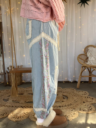 Floral Escape Joggers - DENIM