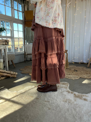The Western Boho Ruffle Maxi Skirt - MOCHA