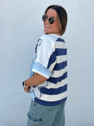 Stitch & Stripe Top - BLUE